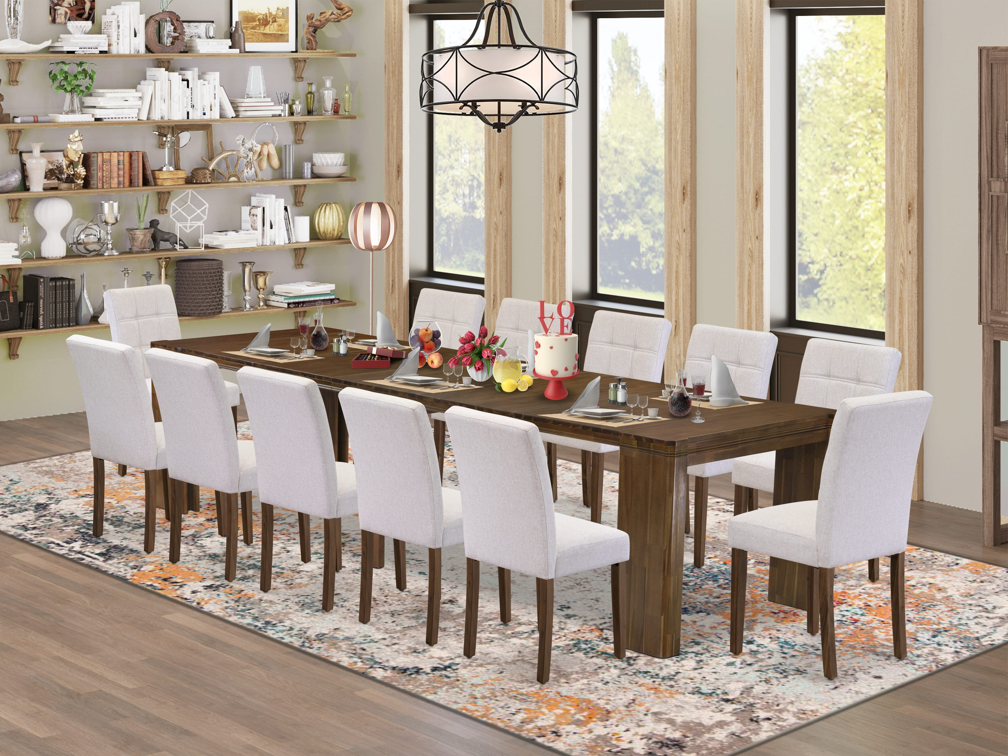 Luxe by East West Furniture 13 Pcs Extendable Dining Set Includes a Rectangle Table and 12 Chairs Walnut Wayfair